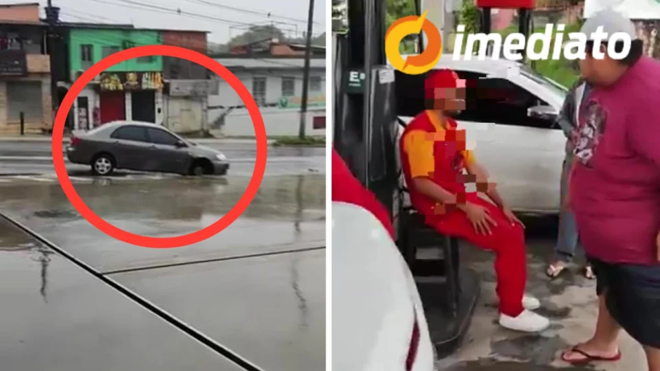 VEJA VÍDEO: pneu se desprende de carro e atinge frentista em posto de combustíveis em Manaus