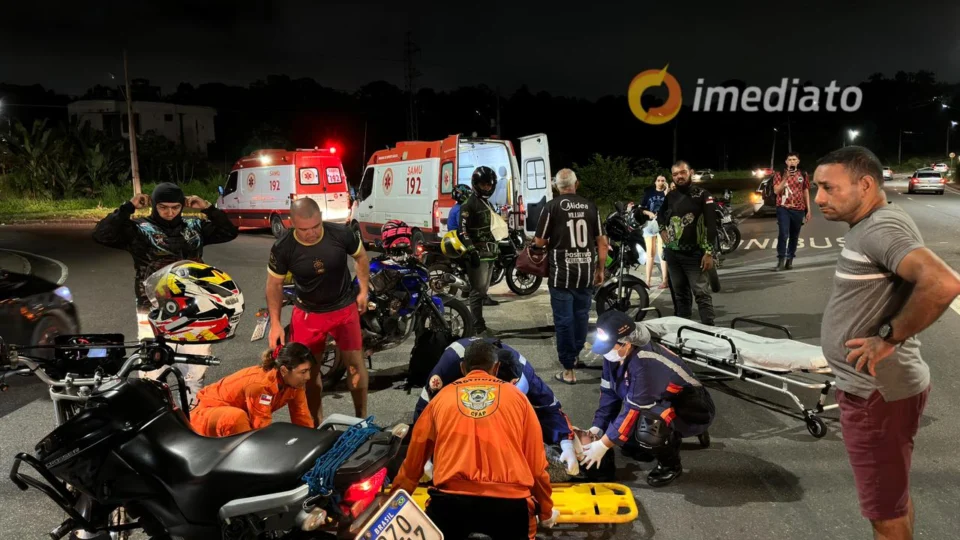 Motociclista por app e passageiro ficam feridos após colisão entre motos na avenida das Flores