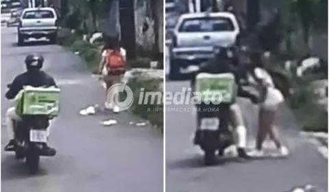 VEJA VÍDEO: motoqueiro passa a mão em partes íntimas de jovem no meio da rua, em Manaus