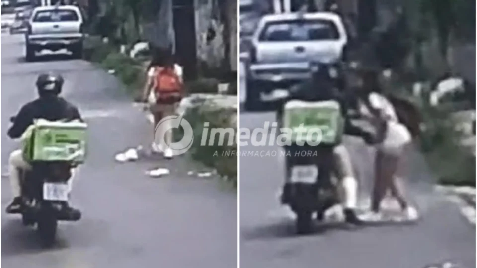 VEJA VÍDEO: motoqueiro passa a mão em partes íntimas de jovem no meio da rua, em Manaus