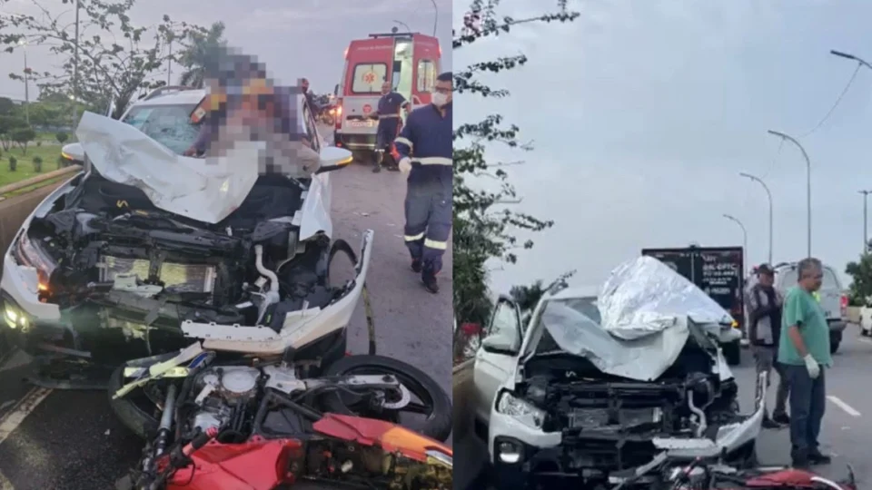 Mototaxista morre após carro invadir contramão de viaduto em Manaus