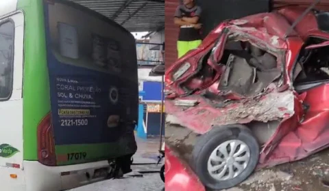 VÍDEO: Motorista de ônibus perde controle e bate em carro durante assalto