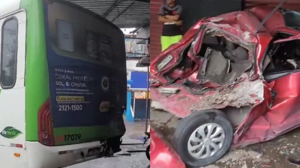 VÍDEO: Motorista de ônibus perde controle e bate em carro durante assalto