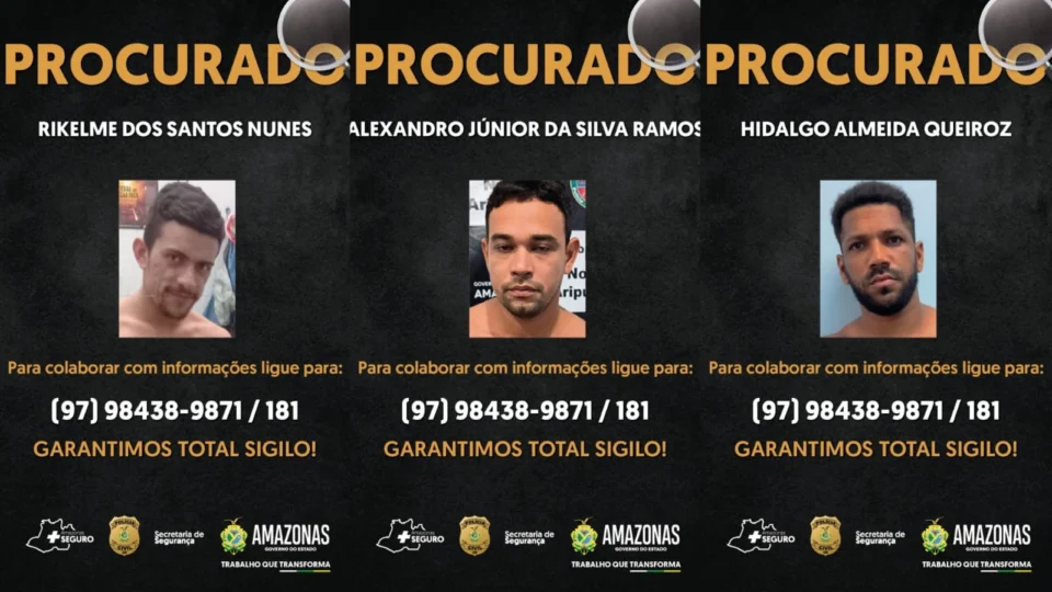 Três homens são procurados pelos crimes de estupro, homicídios e roubo em nova Aripuanã
