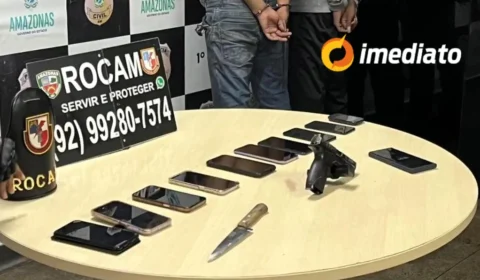 ROCAM prende dupla que assaltou ônibus da linha 652 com 11 celulares, faca e arma falsa