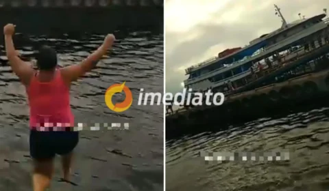 VEJA VÍDEO: mulher pula em rio após barco zarpar de porto no Amazonas