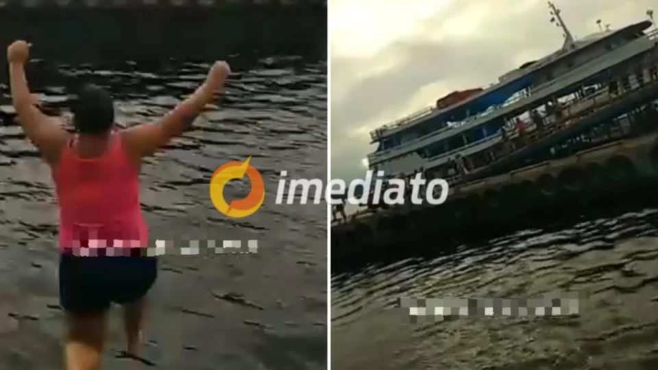 VEJA VÍDEO: mulher pula em rio após barco zarpar de porto no Amazonas