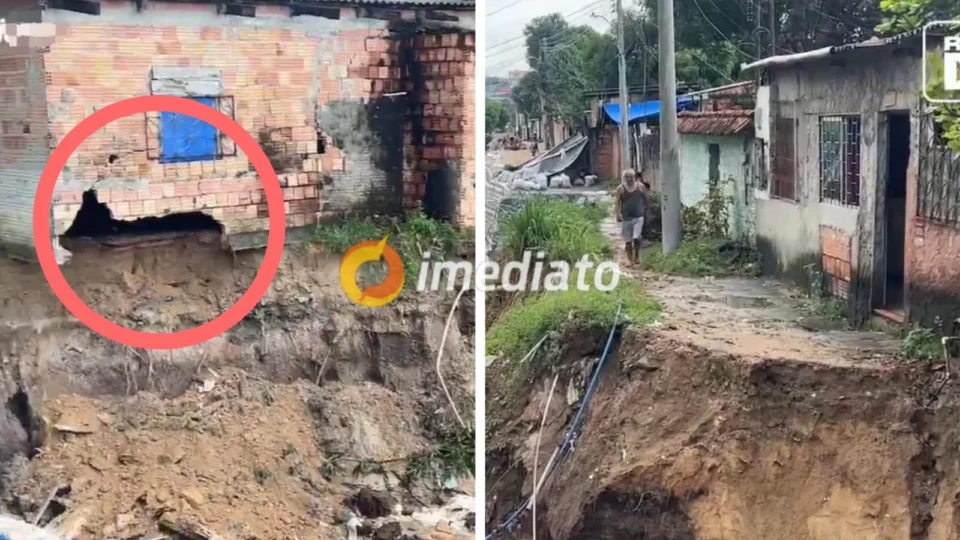 Casas correm o risco de desabar a qualquer momento após forte chuva no bairro São José
