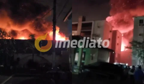 Vídeo: incêndio de grandes proporções atinge prédio comercial em Porto Alegre