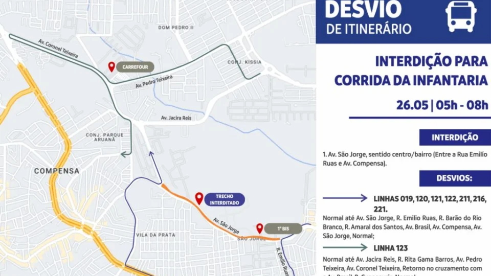 Trânsito será alterado para a ‘Corrida da Infantaria’ neste domingo