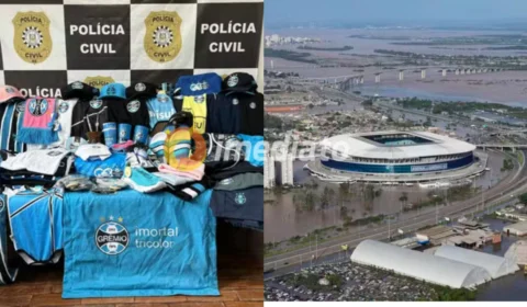 Produtos que foram saqueados da loja Arena Grêmio são apreendidos pela Polícia em abrigo de Cachoeirinha de loja