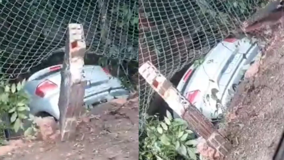 Motorista perde o controle de veículo na av Santos Dumont e invade área de mata; Veja o vídeo