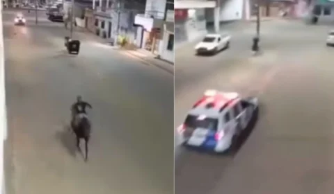 VÍDEO: homem bêbado foge aos gritos da polícia em um cavalo no Espírito Santo