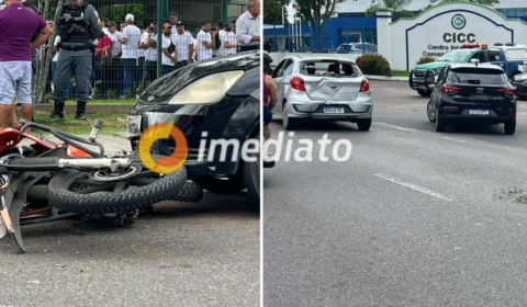 Dois carros e uma moto acabam colidindo na avenida André Araújo
