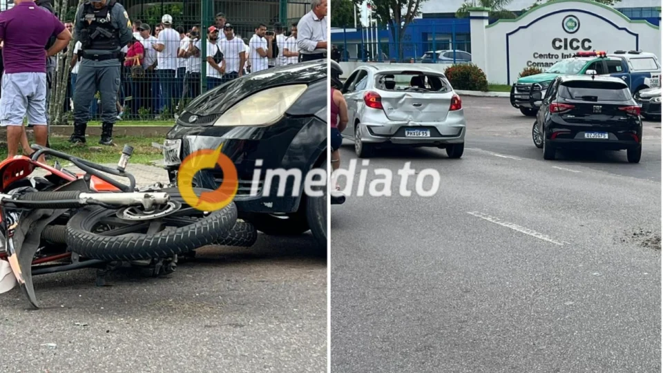 Dois carros e uma moto acabam colidindo na avenida André Araújo
