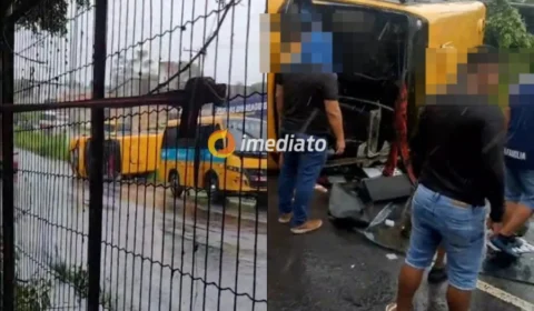 VEJA VÍDEO: micro-ônibus ‘Amarelinho’ tomba durante chuva no bairro Cidade de Deus
