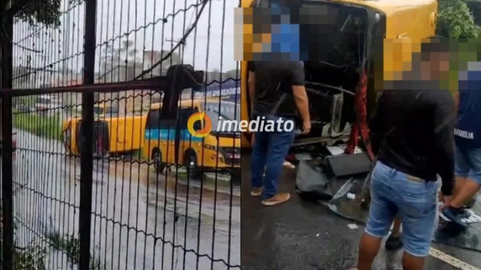 VEJA VÍDEO: micro-ônibus ‘Amarelinho’ tomba durante chuva no bairro Cidade de Deus