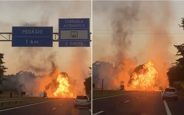 Caminhão com etanol explode após colidir com carro em rodovia no interior de SP