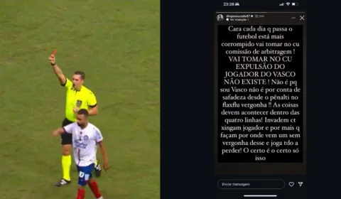 Diego Souza critica arbitragem após expulsão de jogador do Vasco: “Futebol está corrompido”