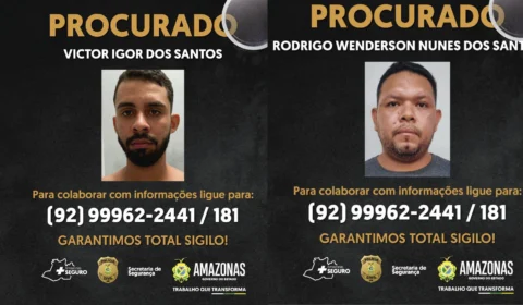Dupla de ‘carimbadores’ é procurada pela PC-AM; Imagens dos criminosos foram divulgadas para auxiliar nas buscas