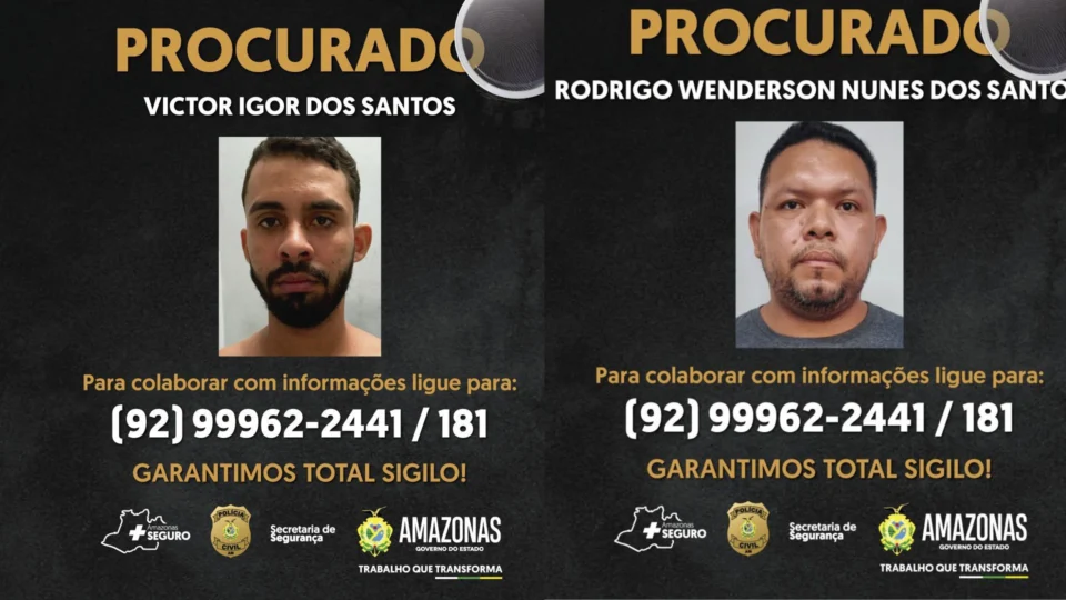 Dupla de ‘carimbadores’ é procurada pela PC-AM; Imagens dos criminosos foram divulgadas para auxiliar nas buscas