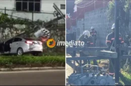 Motorista perde controle de veículo e derruba poste na Avenida Max Teixeira