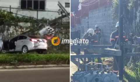 Motorista perde controle de veículo e derruba poste na Avenida Max Teixeira