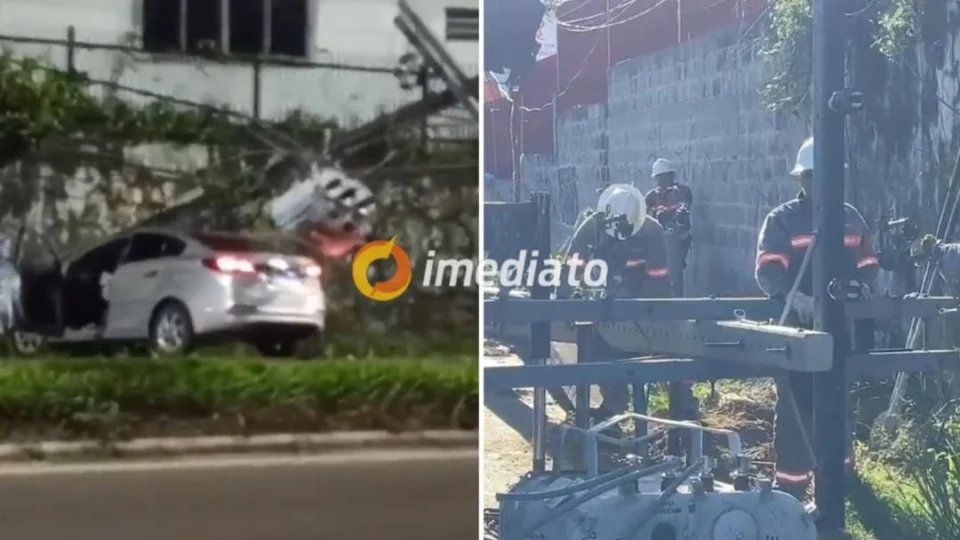 Motorista perde controle de veículo e derruba poste na Avenida Max Teixeira