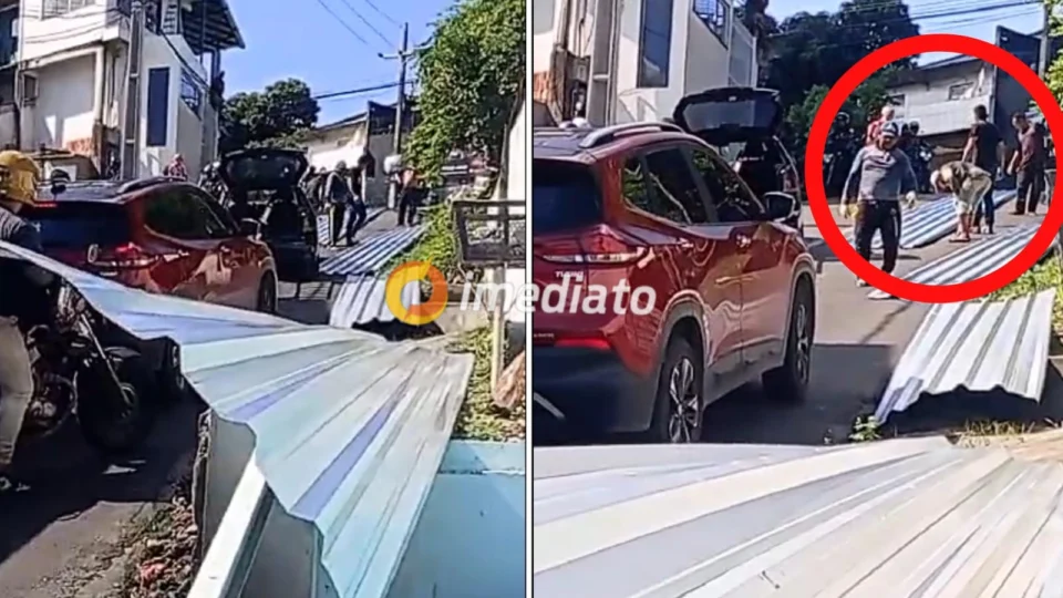 VEJA VÍDEO: porta de caminhão abre e telhas ‘voam’ em direção a veículos em Manaus