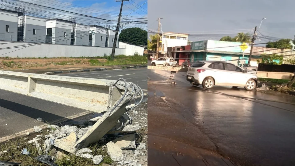 Carro derruba poste e pessoas ficam sem energia elétrica no bairro Aeroporto Boa Vista (RR)