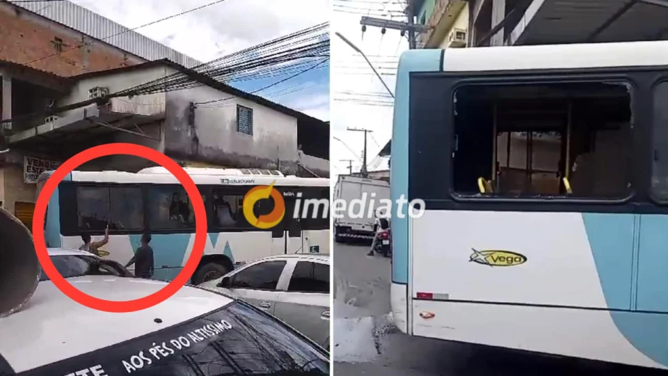 Veja Vídeo: homens quebram janelas de ônibus após veículo bater em carro no bairro Novo Israel