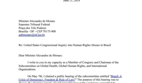 Deputado americano dá prazo de 10 dias para Moraes responder sobre abusos de poder e censura