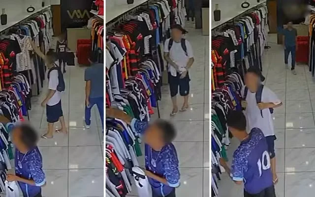 Pai obriga filho a devolver camisa furtada de loja em Goiás; vídeo