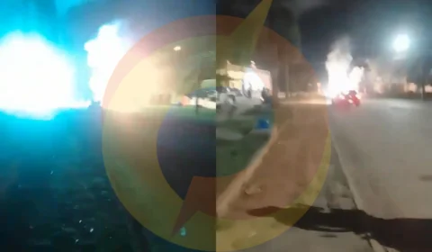 Vídeo: curto-circuito em transformador causa incêndio em veículos no Distrito de Cacau Pirêra