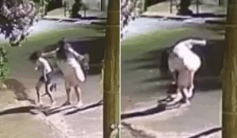 VEJA VÍDEO: tia agride sobrinha com chutes após menina tocar campainha de casa
