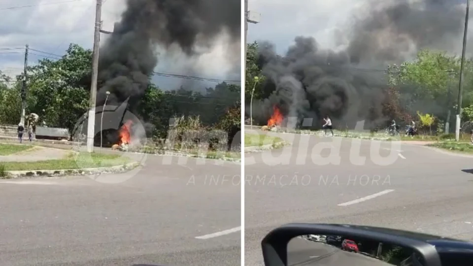 VÍDEO: manifestantes fecham avenida no bairro Lago Azul em Manaus