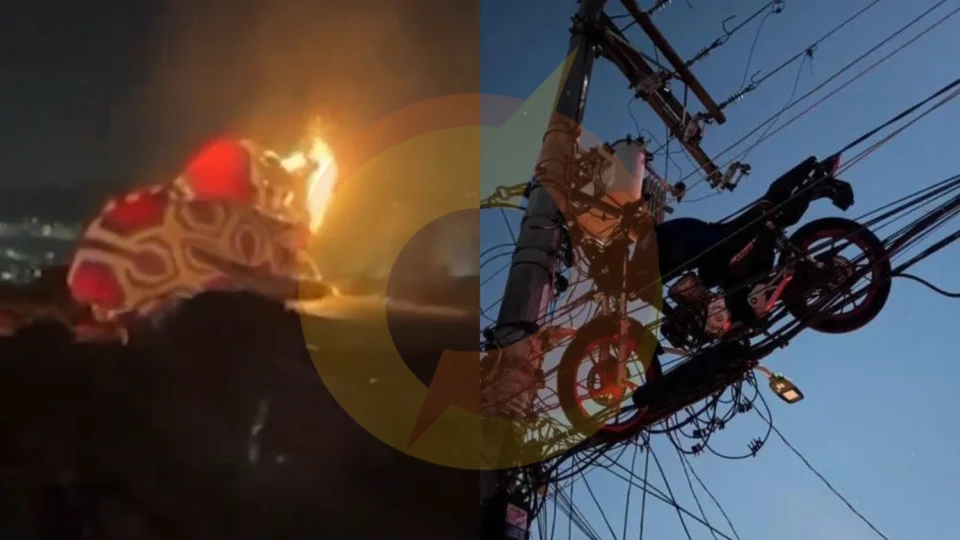 VÍDEO: moto fica presa em cima de poste após queda de balão na zona Leste de São Paulo