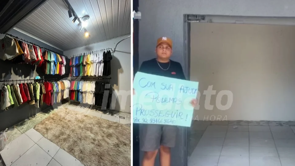 VÍDEO: jovem abre loja de roupas e criminosos levam todos os produtos no bairro Santo Agostinho