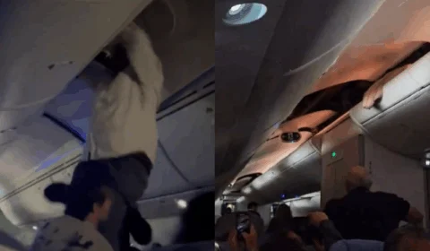 VEJA VÍDEO: passageiro fica preso no teto de avião após turbulência em voo
