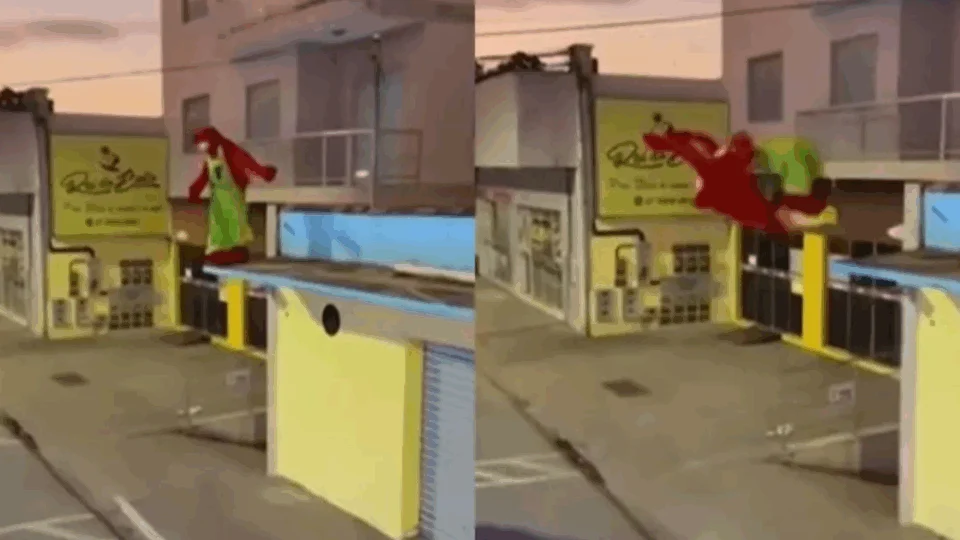 VÍDEO: Fofão da Carreta Furacão dá ‘mortal’ de marquise de loja e é atropelado