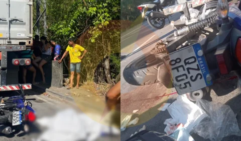 Tragédia: motociclista morre e mulher fica ferida em batida contra caminhão no Distrito; Veja vídeo
