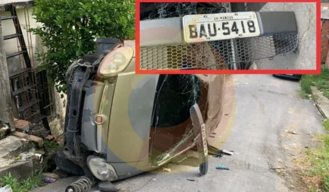 Carro com suspeita de roubo é abandonado após capotar em rua do Jorge Teixeira
