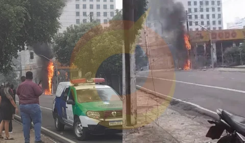 Vídeo: curto-circuito em rede elétrica causa incêndio em poste no Adrianópolis