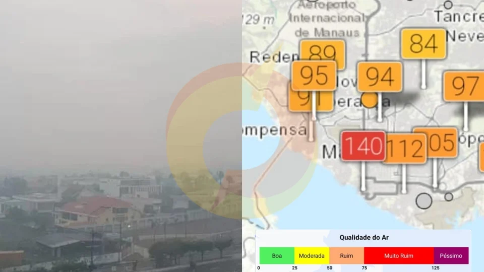 Manaus amanhece encoberta por fumaça e qualidade do ar é classificada como ‘insalubre’