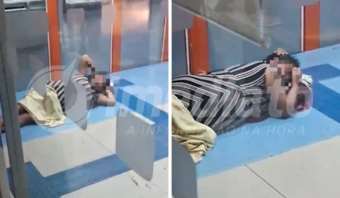 VEJA VÍDEO: mulher fecha porta de banco para dormir e deixa clientes furiosos em Manaus