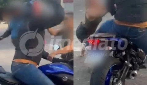 VEJA VÍDEO: motociclista agride mulher com soco no rosto durante briga em Manaus