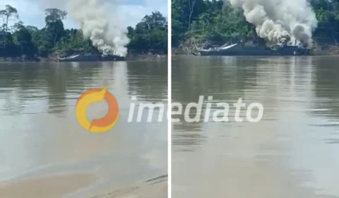 VEJA VÍDEO: Navio que seguia para a Colômbia pega fogo ao passar pelo Amazonas