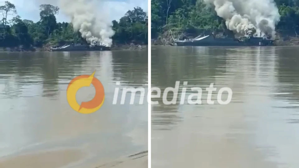 VEJA VÍDEO: Navio que seguia para a Colômbia pega fogo ao passar pelo Amazonas
