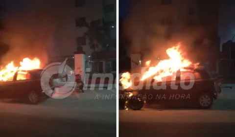 VÍDEO: motorista sai minutos antes de carro ser consumido pelo fogo na Avenida Efigênio Salles