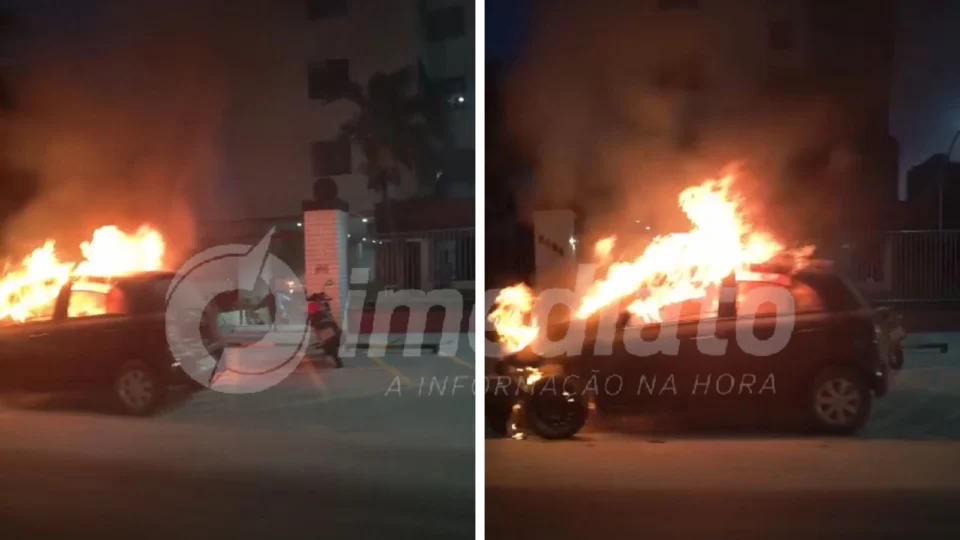 VÍDEO: motorista sai minutos antes de carro ser consumido pelo fogo na Avenida Efigênio Salles
